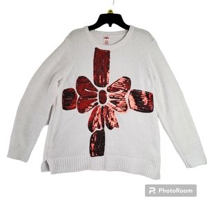 Holiday Time Women’s Long Sleeve Sequin Work Pullover White Sweater Size M